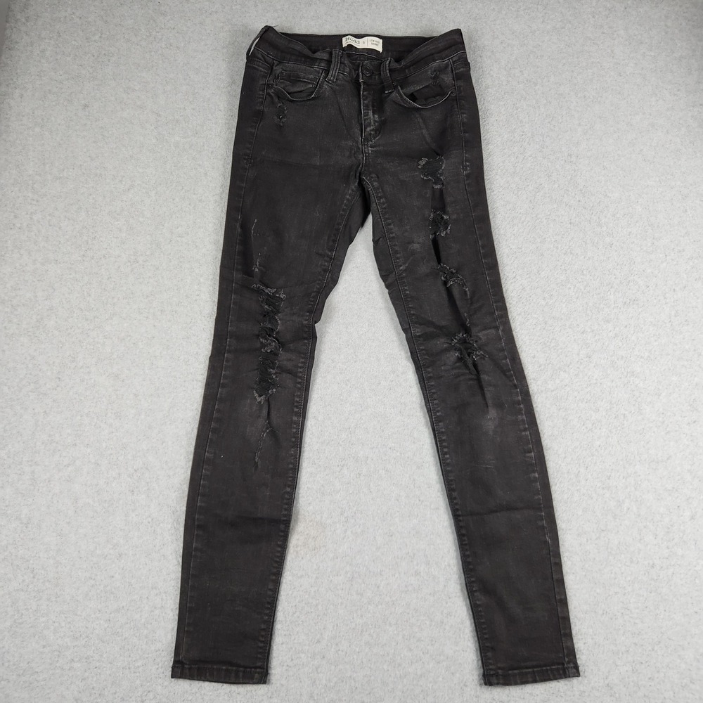 Mudd FLX Stretch Low Rise Skinny Jeans Women 5 Black Denim Streetwear Distressed